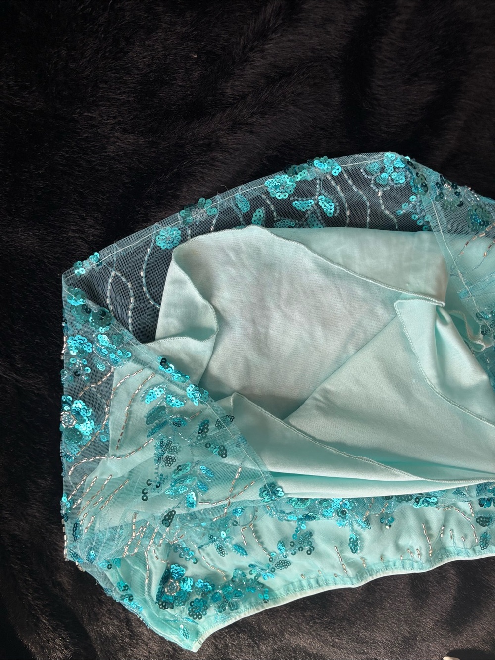 Y2K Aqua Blue Beaded Sequin Mini Skirt ✨🩵Low Rise Fairycore Party Skirt 🐬 - Picture 5 of 7